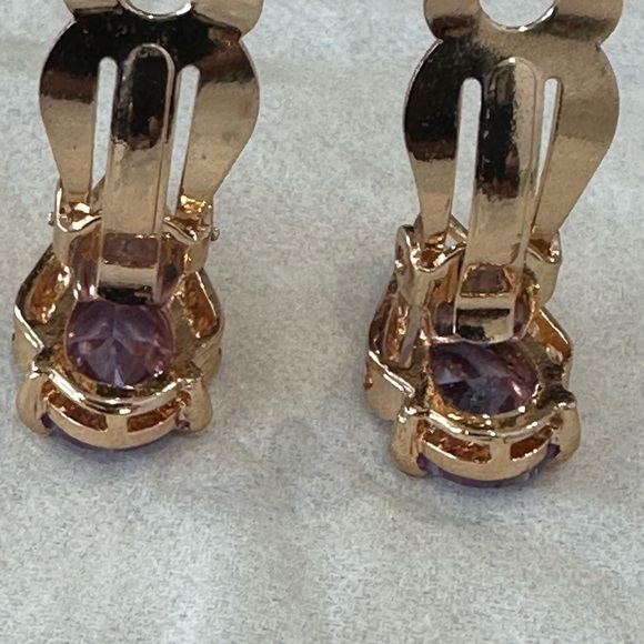 Vintage Gold toned and Purple Teardrop Earrings